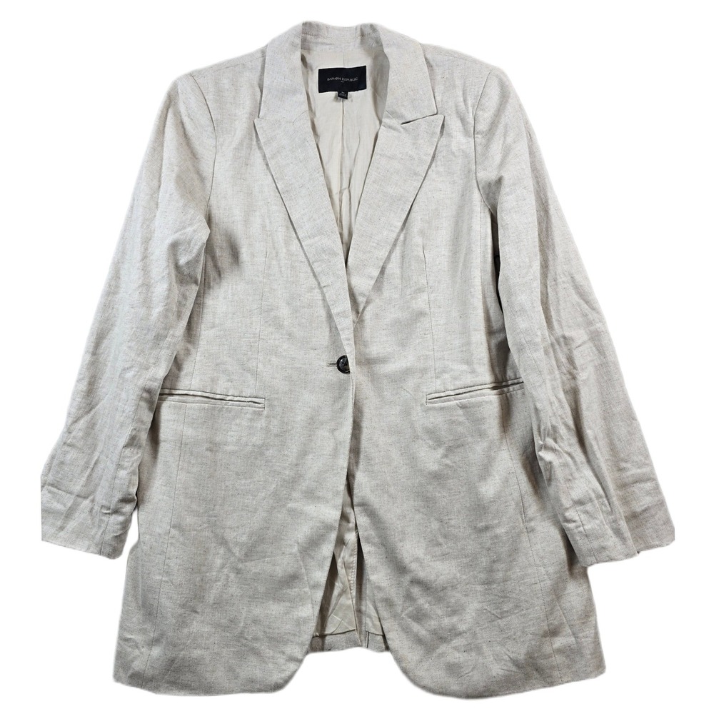 Banana‎ Republic Linen Blazer Womens 14 Beige Cotton Blend Single Button Jacket
